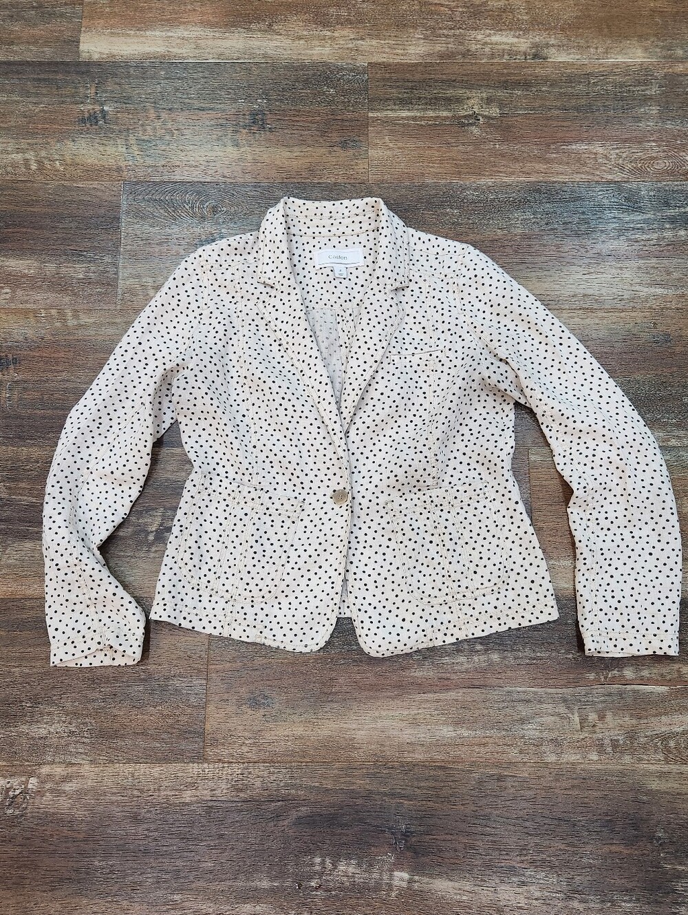 Caslon 100% Linen Polka Dot Single Button Blazer Jacket Cream Black Small